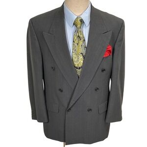 Botany 500 Blazer Mens 42 Gray Pinstripe Double Breasted Athletic Classic VTG